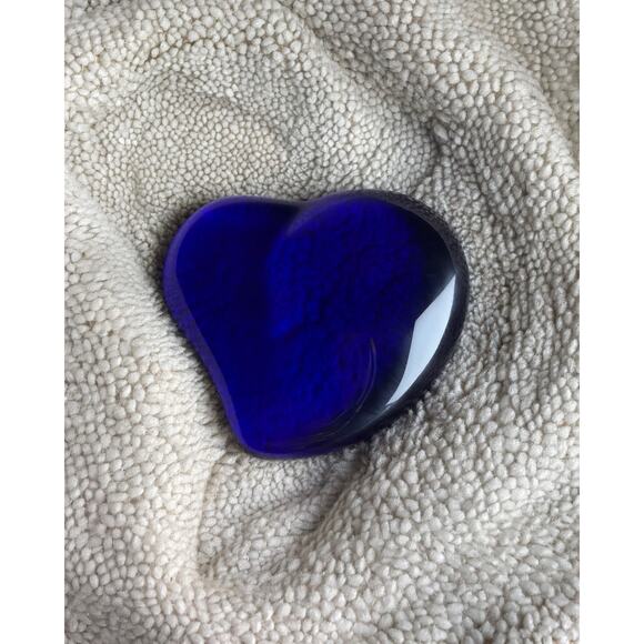 Tiffany & Co Cobalt Blue Elsa Peretti Glass Heart Paperweight 4" x 4" Signed - Picture 3 of 4